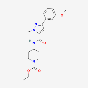 molecular formula C20H26N4O4 B2578088 ethyl 4-(3-(3-methoxyphenyl)-1-methyl-1H-pyrazole-5-carboxamido)piperidine-1-carboxylate CAS No. 1219912-27-2