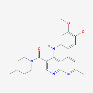molecular formula C24H28N4O3 B2578138 N-(3,4-dimethoxyphenyl)-7-methyl-3-(4-methylpiperidine-1-carbonyl)-1,8-naphthyridin-4-amine CAS No. 1251629-05-6