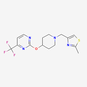 molecular formula C15H17F3N4OS B2578366 2-({1-[(2-Methyl-1,3-thiazol-4-yl)methyl]piperidin-4-yl}oxy)-4-(trifluoromethyl)pyrimidine CAS No. 2380171-16-2