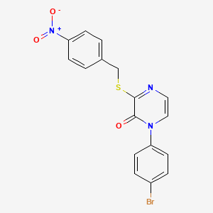 molecular formula C17H12BrN3O3S B2578428 1-(4-bromophenyl)-3-{[(4-nitrophenyl)methyl]sulfanyl}-1,2-dihydropyrazin-2-one CAS No. 946295-41-6