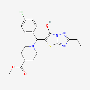molecular formula C20H23ClN4O3S B2578525 Methyl 1-((4-chlorophenyl)(2-ethyl-6-hydroxythiazolo[3,2-b][1,2,4]triazol-5-yl)methyl)piperidine-4-carboxylate CAS No. 898345-10-3