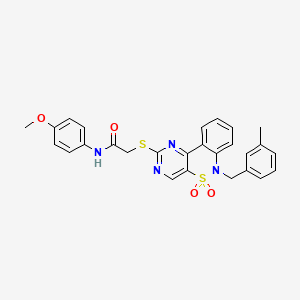 molecular formula C27H24N4O4S2 B2578612 N-(4-methoxyphenyl)-2-((6-(3-methylbenzyl)-5,5-dioxido-6H-benzo[c]pyrimido[4,5-e][1,2]thiazin-2-yl)thio)acetamide CAS No. 932313-83-2