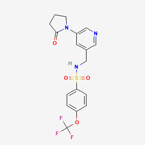 molecular formula C17H16F3N3O4S B2578635 N-((5-(2-oxopyrrolidin-1-yl)pyridin-3-yl)methyl)-4-(trifluoromethoxy)benzenesulfonamide CAS No. 2192745-60-9
