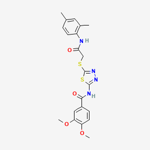 molecular formula C21H22N4O4S2 B2578724 N-[5-({[(2,4-dimethylphenyl)carbamoyl]methyl}sulfanyl)-1,3,4-thiadiazol-2-yl]-3,4-dimethoxybenzamide CAS No. 392295-91-9