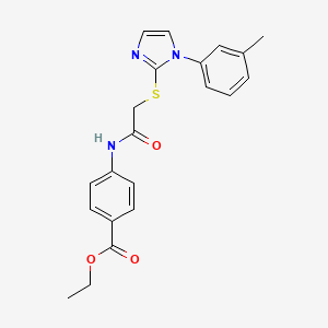 molecular formula C21H21N3O3S B2578765 ethyl 4-(2-{[1-(3-methylphenyl)-1H-imidazol-2-yl]sulfanyl}acetamido)benzoate CAS No. 851130-99-9