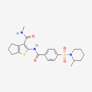 molecular formula C22H27N3O4S2 B2578990 N-methyl-2-{4-[(2-methylpiperidin-1-yl)sulfonyl]benzamido}-4H,5H,6H-cyclopenta[b]thiophene-3-carboxamide CAS No. 893098-17-4