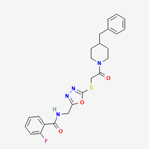N-((5-((2-(4-benzylpiperidin-1-yl)-2-oxoethyl)thio)-1,3,4-oxadiazol-2-yl)methyl)-2-fluorobenzamide