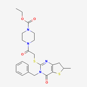 Ethyl 4-[2-[(3-benzyl-6-methyl-4-oxo-6,7-dihydrothieno[3,2-d]pyrimidin-2-yl)sulfanyl]acetyl]piperazine-1-carboxylate