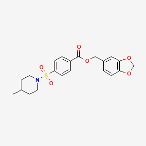 molecular formula C21H23NO6S B2579153 1,3-Benzodioxol-5-ylmethyl 4-(4-methylpiperidin-1-yl)sulfonylbenzoate CAS No. 609791-64-2
