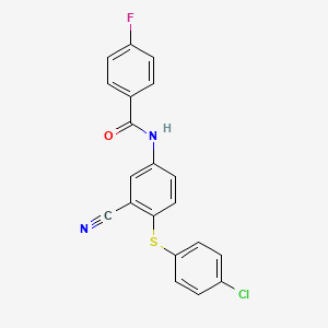 molecular formula C20H12ClFN2OS B2579239 N-{4-[(4-chlorophenyl)sulfanyl]-3-cyanophenyl}-4-fluorobenzamide CAS No. 306980-47-2