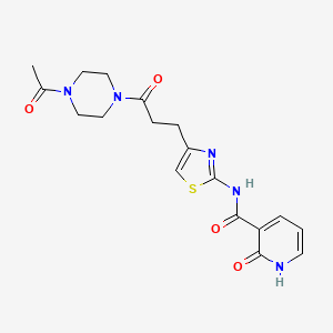 molecular formula C18H21N5O4S B2579281 N-(4-(3-(4-acetylpiperazin-1-yl)-3-oxopropyl)thiazol-2-yl)-2-oxo-1,2-dihydropyridine-3-carboxamide CAS No. 1091409-32-3