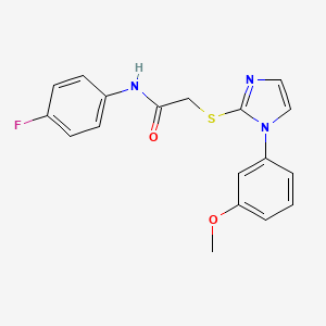 molecular formula C18H16FN3O2S B2579315 N-(4-fluorophenyl)-2-{[1-(3-methoxyphenyl)-1H-imidazol-2-yl]sulfanyl}acetamide CAS No. 688335-65-1