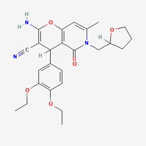 molecular formula C25H29N3O5 B2579372 2-amino-4-(3,4-diethoxyphenyl)-7-methyl-5-oxo-6-((tetrahydrofuran-2-yl)methyl)-5,6-dihydro-4H-pyrano[3,2-c]pyridine-3-carbonitrile CAS No. 758701-88-1