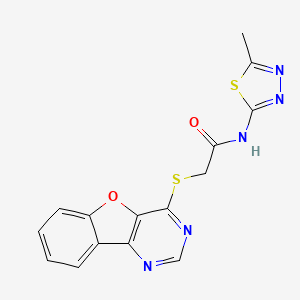 molecular formula C15H11N5O2S2 B2579382 2-(benzofuro[3,2-d]pyrimidin-4-ylthio)-N-(5-methyl-1,3,4-thiadiazol-2-yl)acetamide CAS No. 851130-14-8