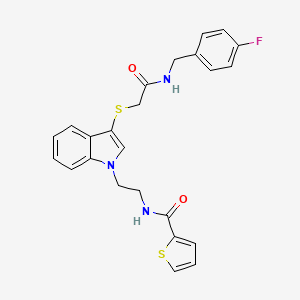 molecular formula C24H22FN3O2S2 B2579466 N-(2-{3-[({[(4-fluorophenyl)methyl]carbamoyl}methyl)sulfanyl]-1H-indol-1-yl}ethyl)thiophene-2-carboxamide CAS No. 851715-17-8