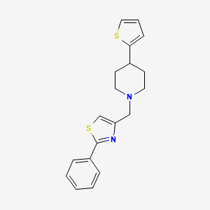 molecular formula C19H20N2S2 B2579514 2-Phenyl-4-((4-(thiophen-2-yl)piperidin-1-yl)methyl)thiazole CAS No. 1396758-66-9