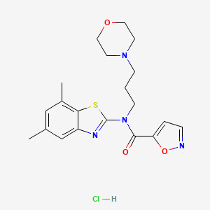 molecular formula C20H25ClN4O3S B2579596 N-(5,7-DIMETHYL-1,3-BENZOTHIAZOL-2-YL)-N-[3-(MORPHOLIN-4-YL)PROPYL]-1,2-OXAZOLE-5-CARBOXAMIDE HYDROCHLORIDE CAS No. 1185063-00-6