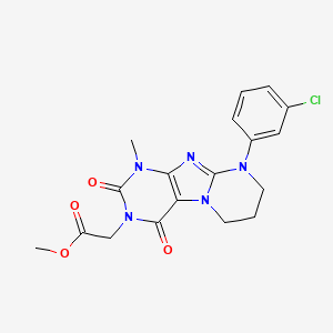molecular formula C18H18ClN5O4 B2579623 methyl 2-[9-(3-chlorophenyl)-1-methyl-2,4-dioxo-1H,2H,3H,4H,6H,7H,8H,9H-pyrimido[1,2-g]purin-3-yl]acetate CAS No. 876900-07-1