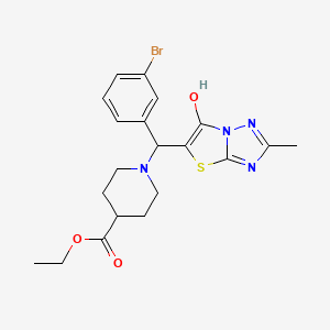molecular formula C20H23BrN4O3S B2579629 Ethyl 1-((3-bromophenyl)(6-hydroxy-2-methylthiazolo[3,2-b][1,2,4]triazol-5-yl)methyl)piperidine-4-carboxylate CAS No. 869343-02-2