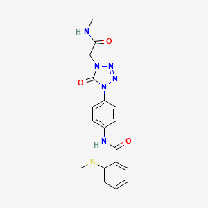 molecular formula C18H18N6O3S B2579731 N-(4-(4-(2-(methylamino)-2-oxoethyl)-5-oxo-4,5-dihydro-1H-tetrazol-1-yl)phenyl)-2-(methylthio)benzamide CAS No. 1396848-82-0