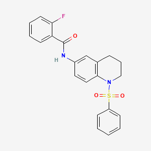 molecular formula C22H19FN2O3S B2579750 N-[1-(benzenesulfonyl)-1,2,3,4-tetrahydroquinolin-6-yl]-2-fluorobenzamide CAS No. 941961-06-4