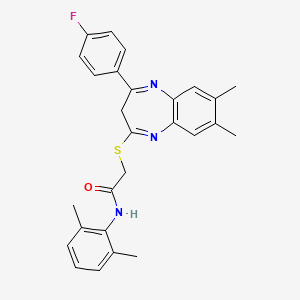 molecular formula C27H26FN3OS B2579815 N-(2,6-Dimethylphenyl)-2-{[4-(4-fluorophenyl)-7,8-dimethyl-3H-1,5-benzodiazepin-2-YL]sulfanyl}acetamide CAS No. 1357757-10-8