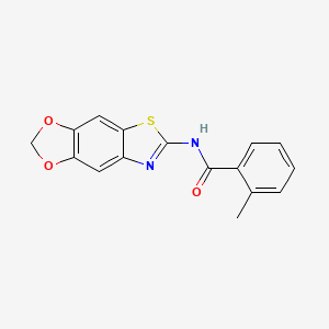 molecular formula C16H12N2O3S B2579822 N-{4,6-dioxa-10-thia-12-azatricyclo[7.3.0.0^{3,7}]dodeca-1(9),2,7,11-tetraen-11-yl}-2-methylbenzamide CAS No. 892848-11-2