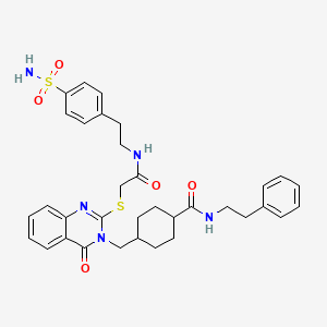 molecular formula C34H39N5O5S2 B2579872 4-({4-oxo-2-[({[2-(4-sulfamoylphenyl)ethyl]carbamoyl}methyl)sulfanyl]-3,4-dihydroquinazolin-3-yl}methyl)-N-(2-phenylethyl)cyclohexane-1-carboxamide CAS No. 689227-35-8