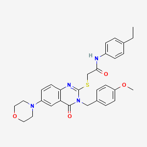 molecular formula C30H32N4O4S B2580097 N-(4-ethylphenyl)-2-({3-[(4-methoxyphenyl)methyl]-6-(morpholin-4-yl)-4-oxo-3,4-dihydroquinazolin-2-yl}sulfanyl)acetamide CAS No. 689771-56-0
