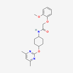molecular formula C21H27N3O4 B2580107 2-(2-methoxyphenoxy)-N-[(1r,4r)-4-[(4,6-dimethylpyrimidin-2-yl)oxy]cyclohexyl]acetamide CAS No. 2034526-43-5