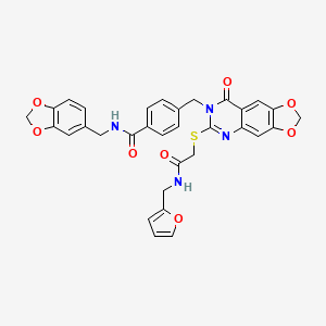 molecular formula C32H26N4O8S B2580108 N-[(2H-1,3-benzodioxol-5-yl)methyl]-4-({6-[({[(furan-2-yl)methyl]carbamoyl}methyl)sulfanyl]-8-oxo-2H,7H,8H-[1,3]dioxolo[4,5-g]quinazolin-7-yl}methyl)benzamide CAS No. 688061-98-5