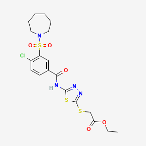 molecular formula C19H23ClN4O5S3 B2580345 Ethyl {[5-({[3-(azepan-1-ylsulfonyl)-4-chlorophenyl]carbonyl}amino)-1,3,4-thiadiazol-2-yl]sulfanyl}acetate CAS No. 887890-57-5