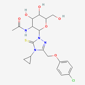 N-(2-(3-((4-chlorophenoxy)methyl)-4-cyclopropyl-5-thioxo-4,5-dihydro-1H-1,2,4-triazol-1-yl)-4,5-dihydroxy-6-(hydroxymethyl)tetrahydro-2H-pyran-3-yl)acetamide