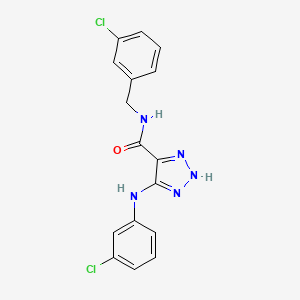 molecular formula C16H13Cl2N5O B2580387 N-(3-chlorobenzyl)-5-((3-chlorophenyl)amino)-1H-1,2,3-triazole-4-carboxamide CAS No. 1251619-09-6