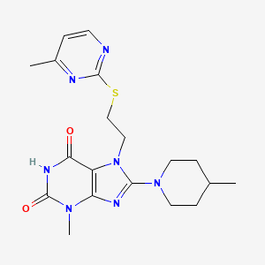 3-methyl-8-(4-methylpiperidin-1-yl)-7-(2-((4-methylpyrimidin-2-yl)thio)ethyl)-1H-purine-2,6(3H,7H)-dione