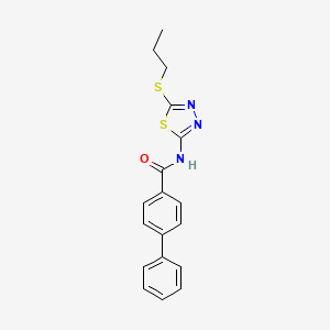 molecular formula C18H17N3OS2 B2580405 N-[5-(propylsulfanyl)-1,3,4-thiadiazol-2-yl]-[1,1'-biphenyl]-4-carboxamide CAS No. 393571-66-9