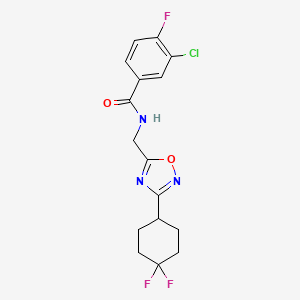 molecular formula C16H15ClF3N3O2 B2580423 3-chloro-N-((3-(4,4-difluorocyclohexyl)-1,2,4-oxadiazol-5-yl)methyl)-4-fluorobenzamide CAS No. 2034334-91-1