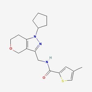 molecular formula C18H23N3O2S B2580441 N-((1-cyclopentyl-1,4,6,7-tetrahydropyrano[4,3-c]pyrazol-3-yl)methyl)-4-methylthiophene-2-carboxamide CAS No. 1798677-11-8