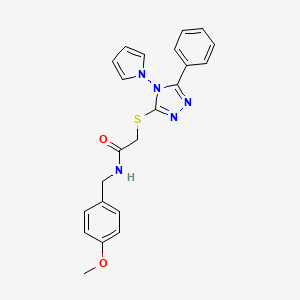 molecular formula C22H21N5O2S B2580446 N-[(4-methoxyphenyl)methyl]-2-{[5-phenyl-4-(1H-pyrrol-1-yl)-4H-1,2,4-triazol-3-yl]sulfanyl}acetamide CAS No. 896297-32-8