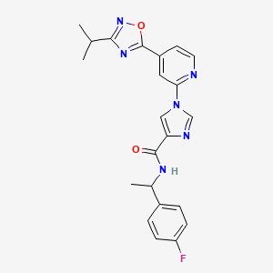 molecular formula C22H21FN6O2 B2580451 N-[1-(4-fluorophenyl)ethyl]-1-{4-[3-(propan-2-yl)-1,2,4-oxadiazol-5-yl]pyridin-2-yl}-1H-imidazole-4-carboxamide CAS No. 1251547-20-2