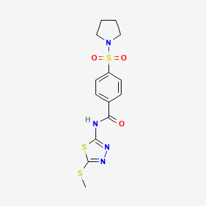 molecular formula C14H16N4O3S3 B2580468 N-[5-(methylsulfanyl)-1,3,4-thiadiazol-2-yl]-4-(pyrrolidine-1-sulfonyl)benzamide CAS No. 393572-56-0