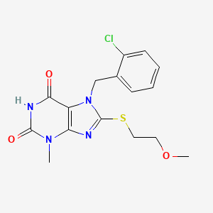 molecular formula C16H17ClN4O3S B2580492 7-(2-chlorobenzyl)-8-((2-methoxyethyl)thio)-3-methyl-1H-purine-2,6(3H,7H)-dione CAS No. 500197-11-5