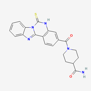 molecular formula C21H19N5O2S B2580502 1-{9-sulfanylidene-8,10,17-triazatetracyclo[8.7.0.0^{2,7}.0^{11,16}]heptadeca-1(17),2,4,6,11(16),12,14-heptaene-5-carbonyl}piperidine-4-carboxamide CAS No. 439121-73-0
