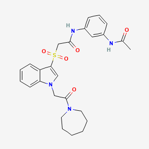 molecular formula C26H30N4O5S B2580506 N-(3-acetamidophenyl)-2-((1-(2-(azepan-1-yl)-2-oxoethyl)-1H-indol-3-yl)sulfonyl)acetamide CAS No. 878059-90-6