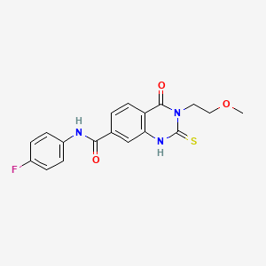 molecular formula C18H16FN3O3S B2580536 N-(4-fluorophenyl)-3-(2-methoxyethyl)-4-oxo-2-sulfanylidene-1,2,3,4-tetrahydroquinazoline-7-carboxamide CAS No. 422273-62-9