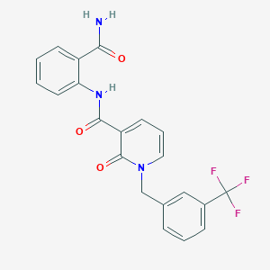 molecular formula C21H16F3N3O3 B2580558 N-(2-carbamoylphenyl)-2-oxo-1-{[3-(trifluoromethyl)phenyl]methyl}-1,2-dihydropyridine-3-carboxamide CAS No. 946378-60-5