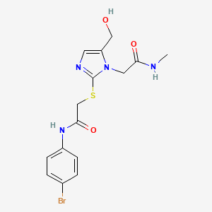 molecular formula C15H17BrN4O3S B2580569 N-(4-bromophenyl)-2-{[5-(hydroxymethyl)-1-[(methylcarbamoyl)methyl]-1H-imidazol-2-yl]sulfanyl}acetamide CAS No. 923173-67-5