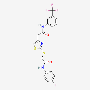 molecular formula C20H15F4N3O2S2 B2580602 N-(4-fluorophenyl)-2-((4-(2-oxo-2-((3-(trifluoromethyl)phenyl)amino)ethyl)thiazol-2-yl)thio)acetamide CAS No. 941874-31-3