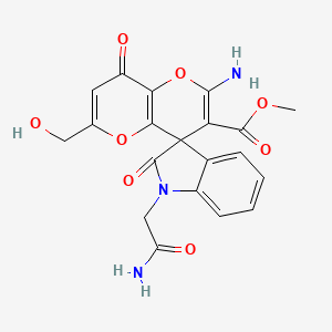 molecular formula C20H17N3O8 B2580620 methyl 2'-amino-1-(carbamoylmethyl)-6'-(hydroxymethyl)-2,8'-dioxo-1,2-dihydro-8'H-spiro[indole-3,4'-pyrano[3,2-b]pyran]-3'-carboxylate CAS No. 884214-89-5