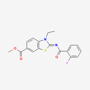 molecular formula C18H15IN2O3S B2580659 methyl (2E)-3-ethyl-2-[(2-iodobenzoyl)imino]-2,3-dihydro-1,3-benzothiazole-6-carboxylate CAS No. 865545-32-0